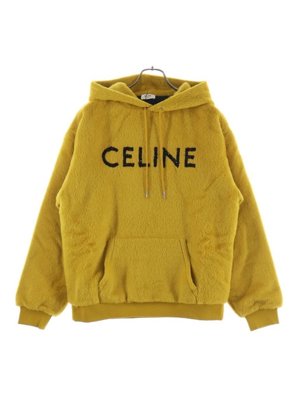 Celine Fuzzy Wool Loose Hoodie u-le Pullover Lining Quilted Yellow